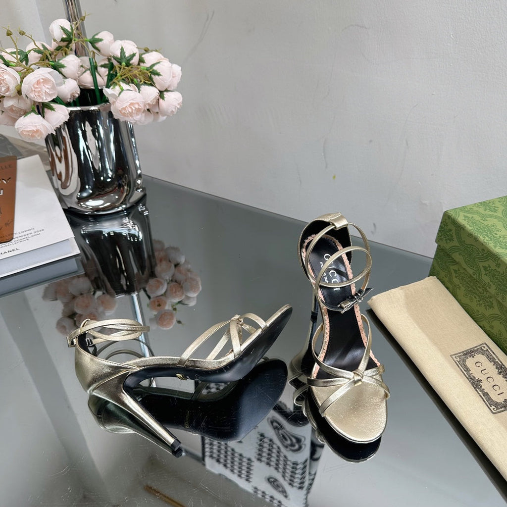 GUCCI 105 STRAPPY SANDAL METALLIC GOLD LAMBSKIN