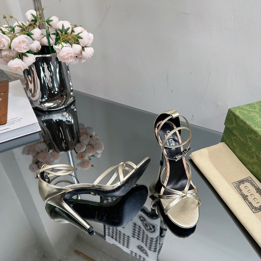 GUCCI 105 STRAPPY SANDAL METALLIC GOLD LAMBSKIN