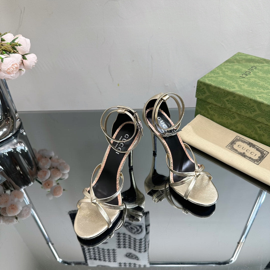 GUCCI 105 STRAPPY SANDAL METALLIC GOLD LAMBSKIN