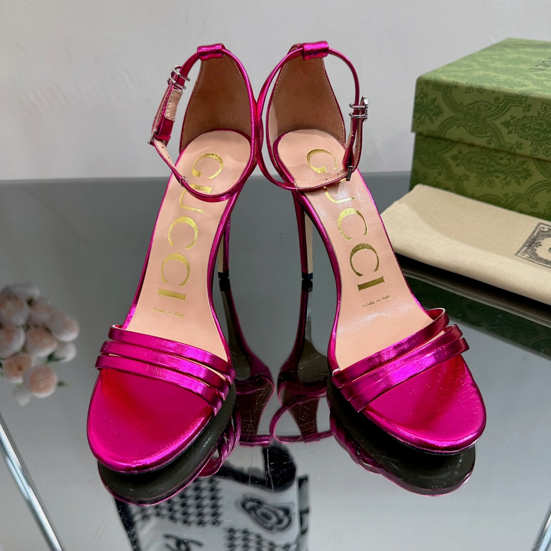 GUCCI 105 HIGH HEEL SANDAL METALLIC PURPLE LAMBSKIN