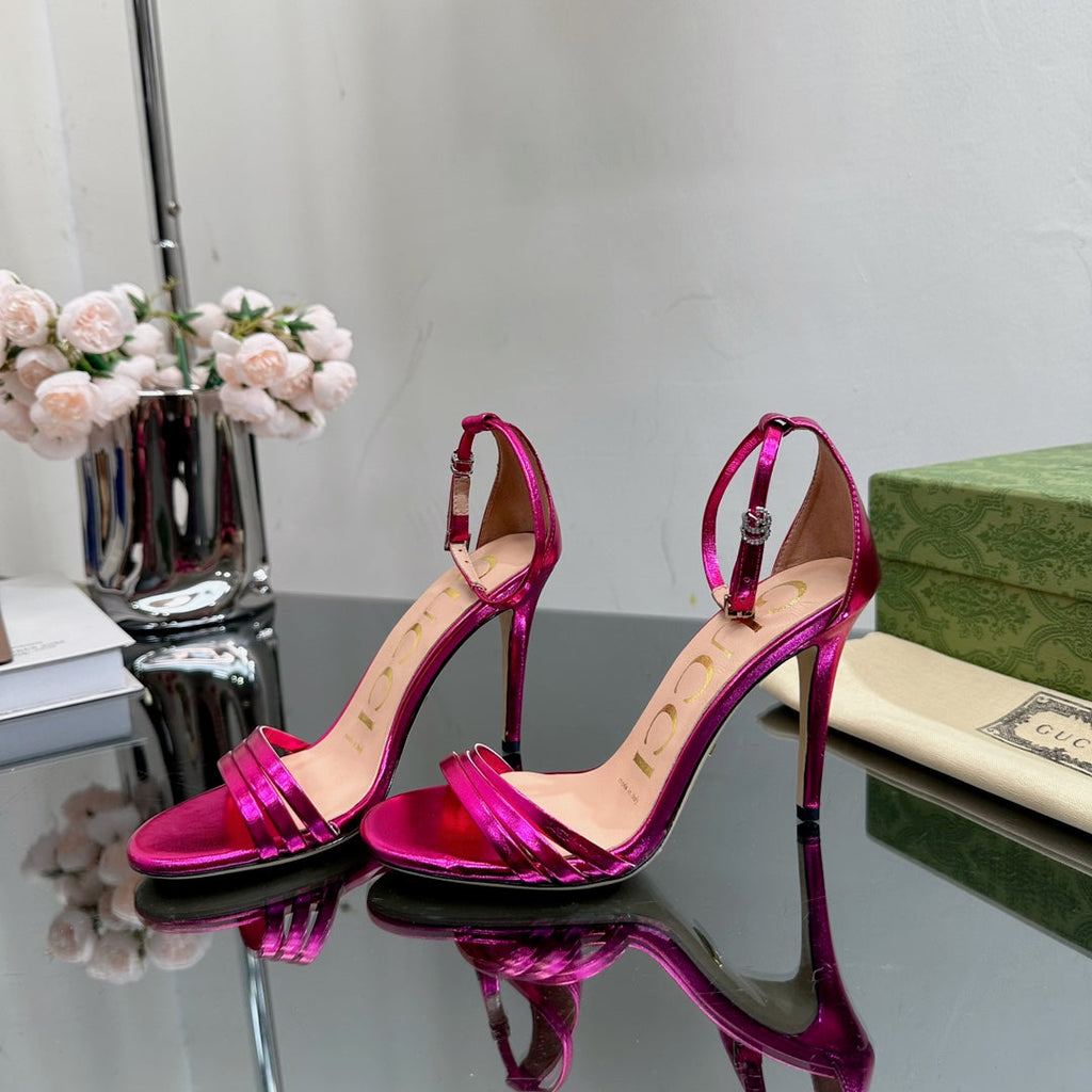 GUCCI 105 HIGH HEEL SANDAL METALLIC PURPLE LAMBSKIN