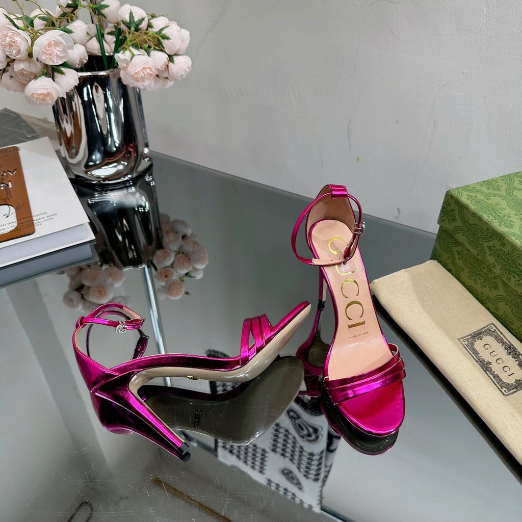 GUCCI 105 HIGH HEEL SANDAL METALLIC PURPLE LAMBSKIN