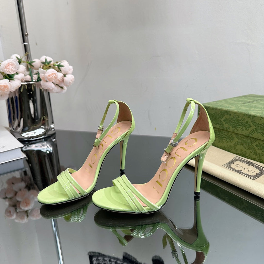 GUCCI 105 HIGH HEEL SANDAL LIME LAMBSKIN