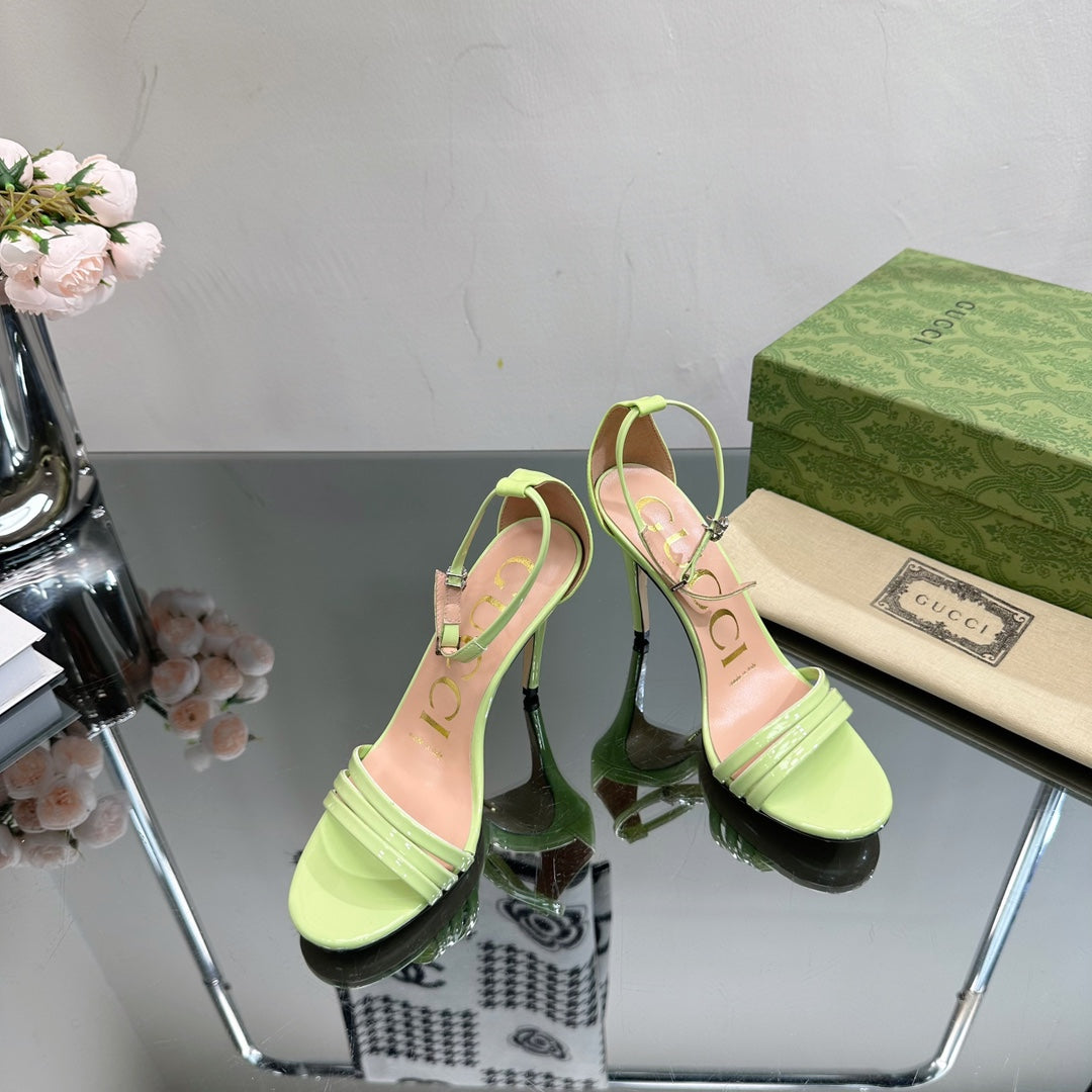 GUCCI 105 HIGH HEEL SANDAL LIME LAMBSKIN