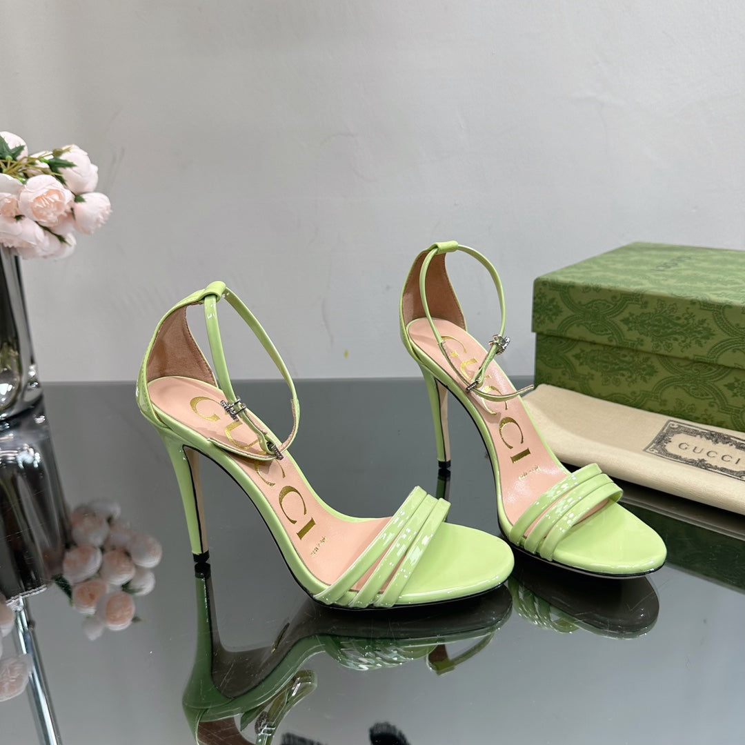 GUCCI 105 HIGH HEEL SANDAL LIME LAMBSKIN