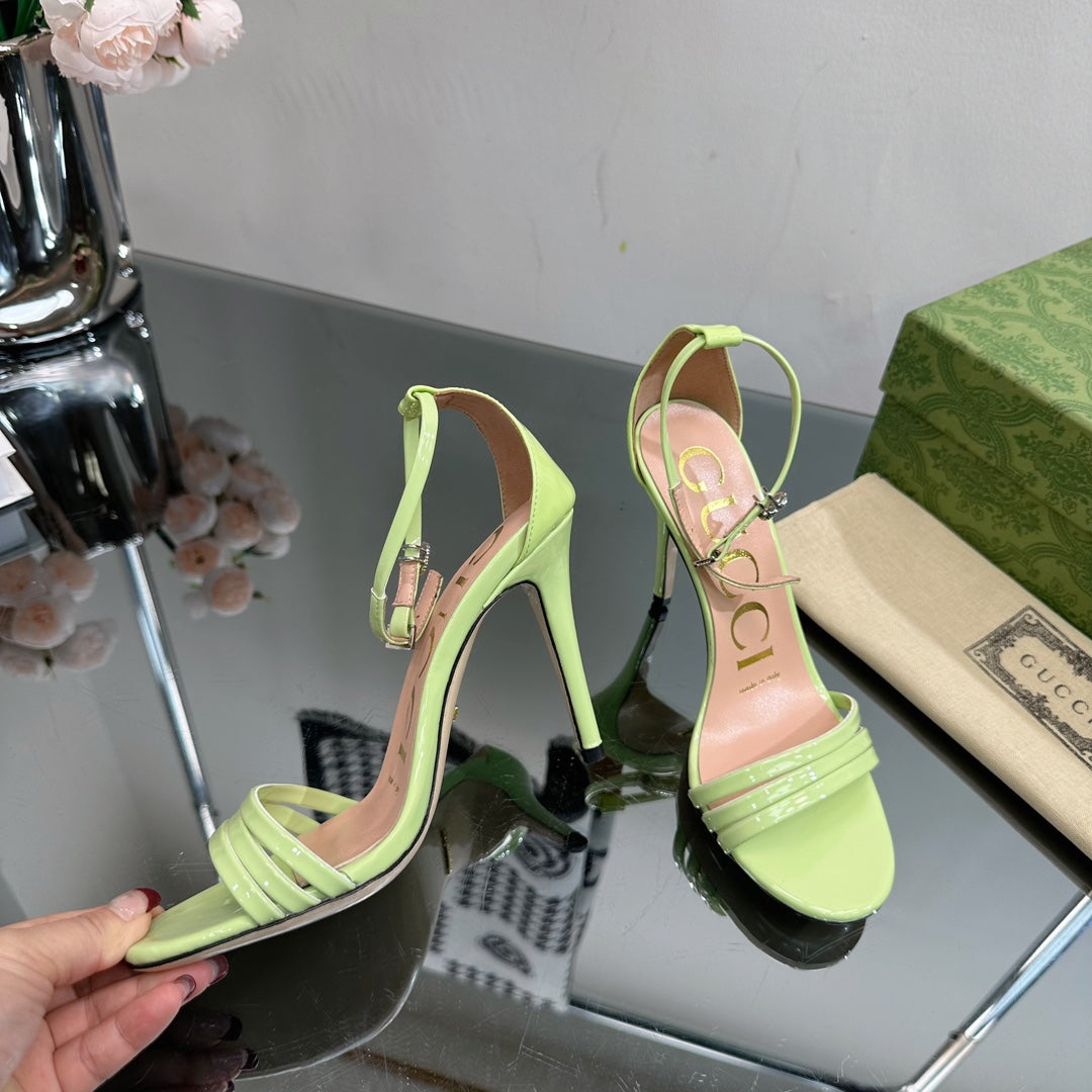 GUCCI 105 HIGH HEEL SANDAL LIME LAMBSKIN