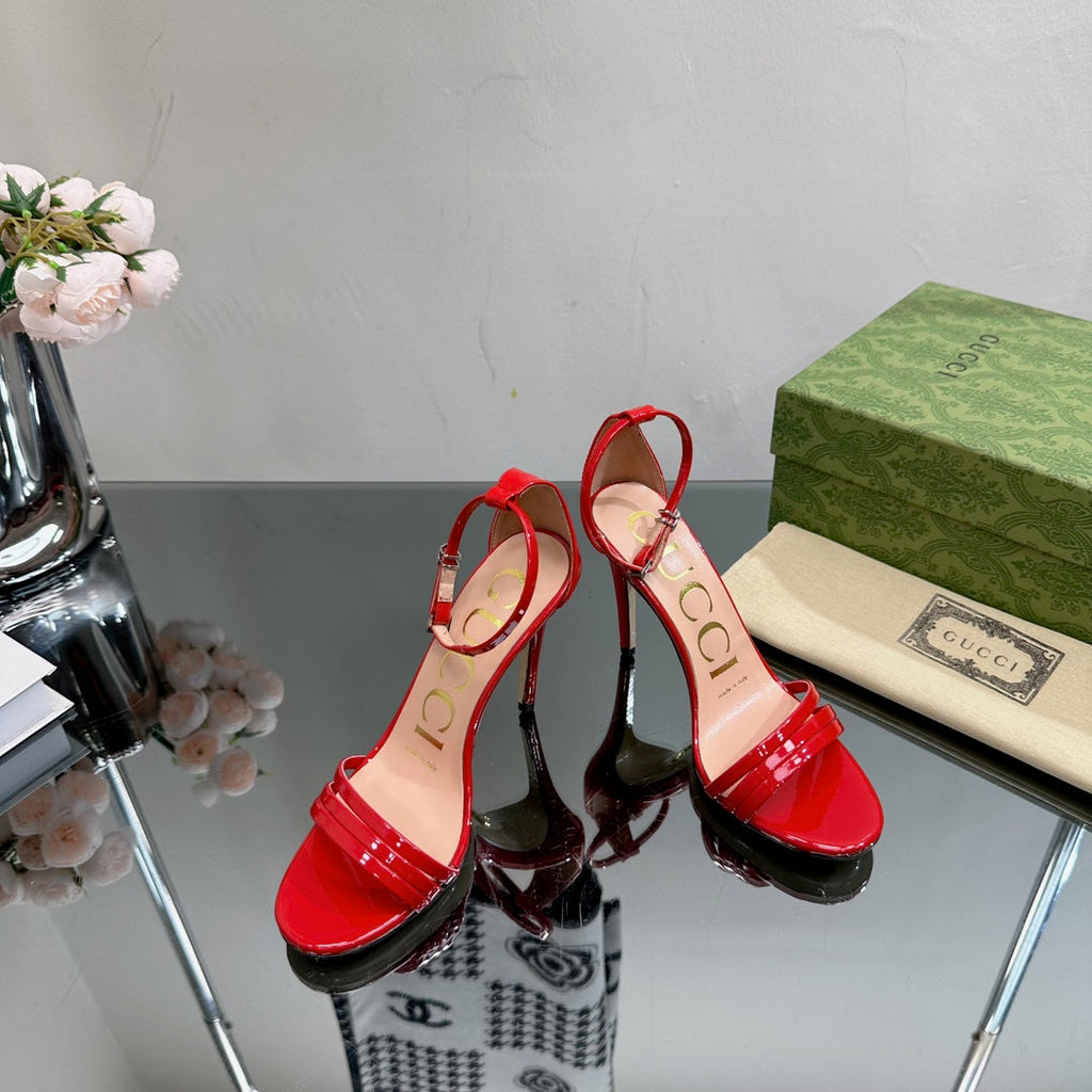 GUCCI 105 HIGH HEEL SANDAL CRIMSON LAMBSKIN