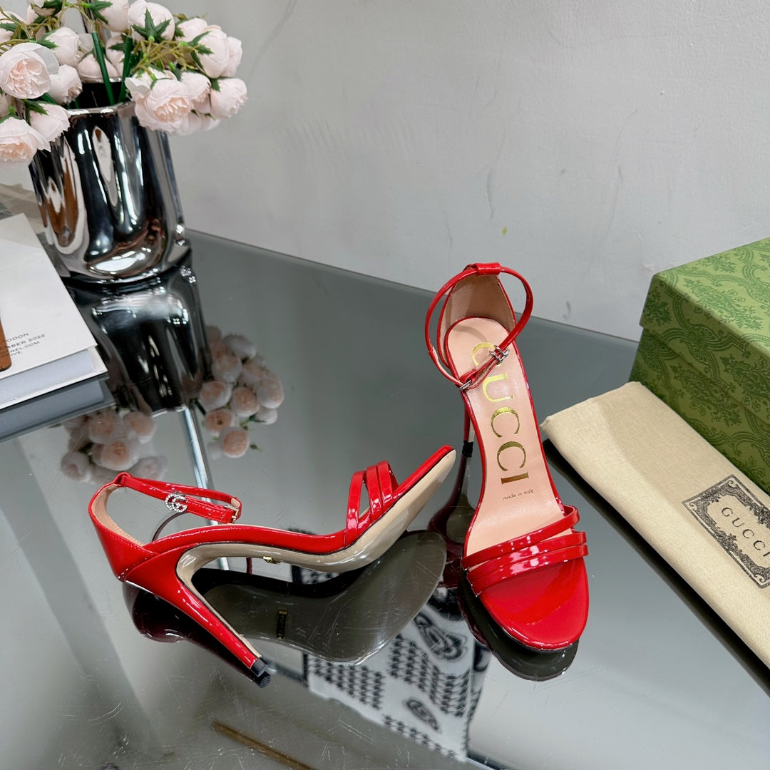GUCCI 105 HIGH HEEL SANDAL CRIMSON LAMBSKIN