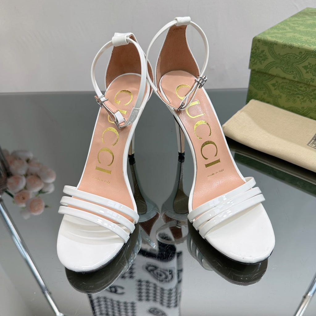 GUCCI 105 HIGH HEEL SANDAL WHITE LAMBSKIN