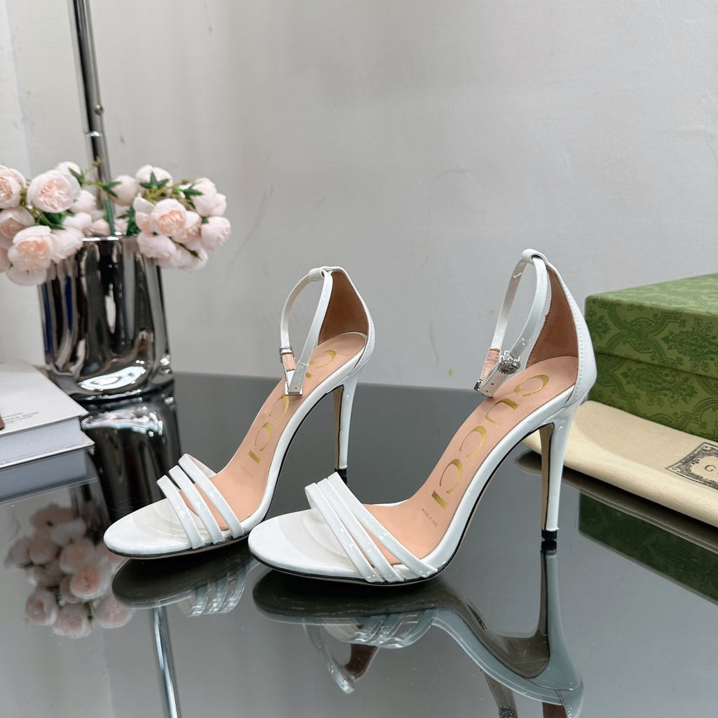GUCCI 105 HIGH HEEL SANDAL WHITE LAMBSKIN