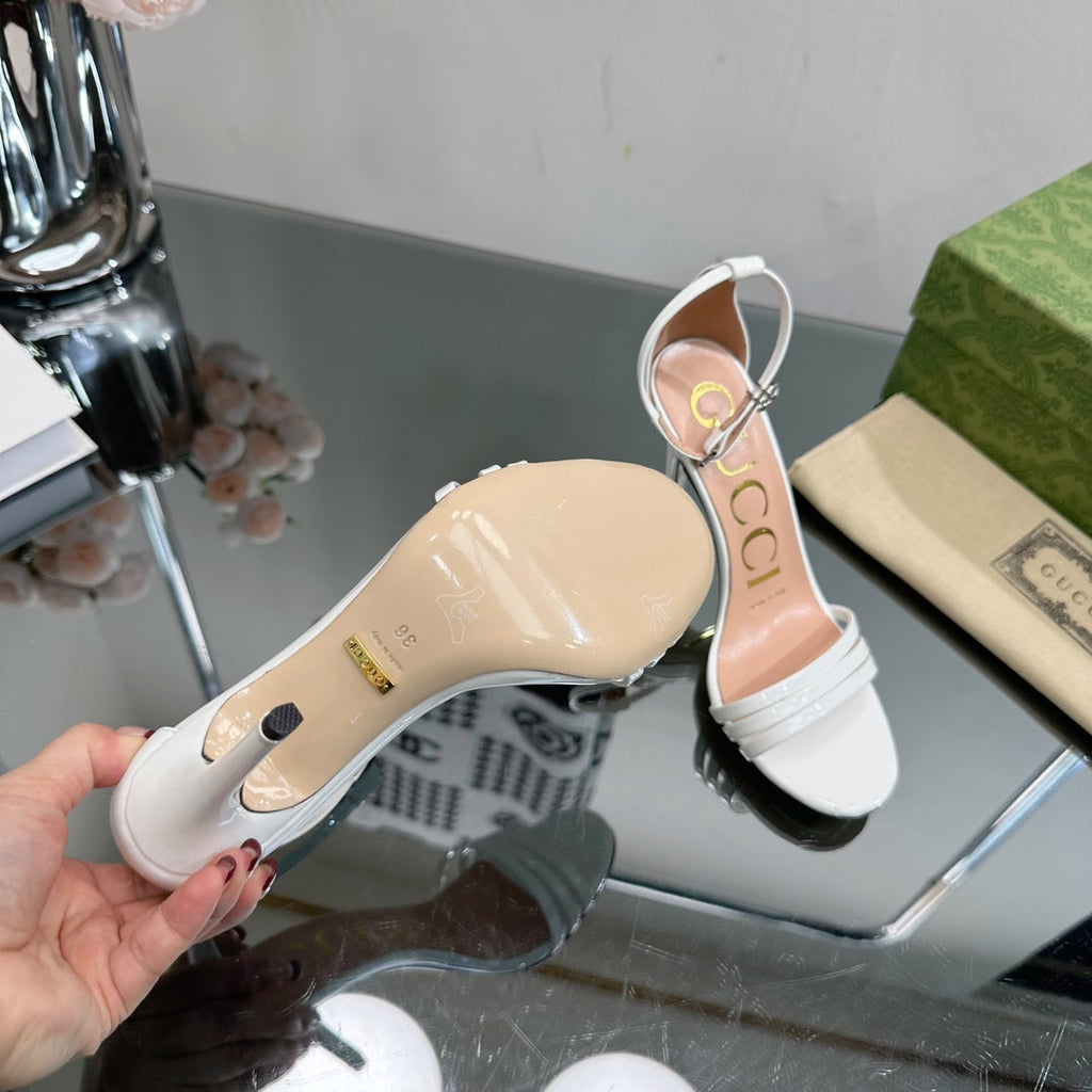 GUCCI 105 HIGH HEEL SANDAL WHITE LAMBSKIN