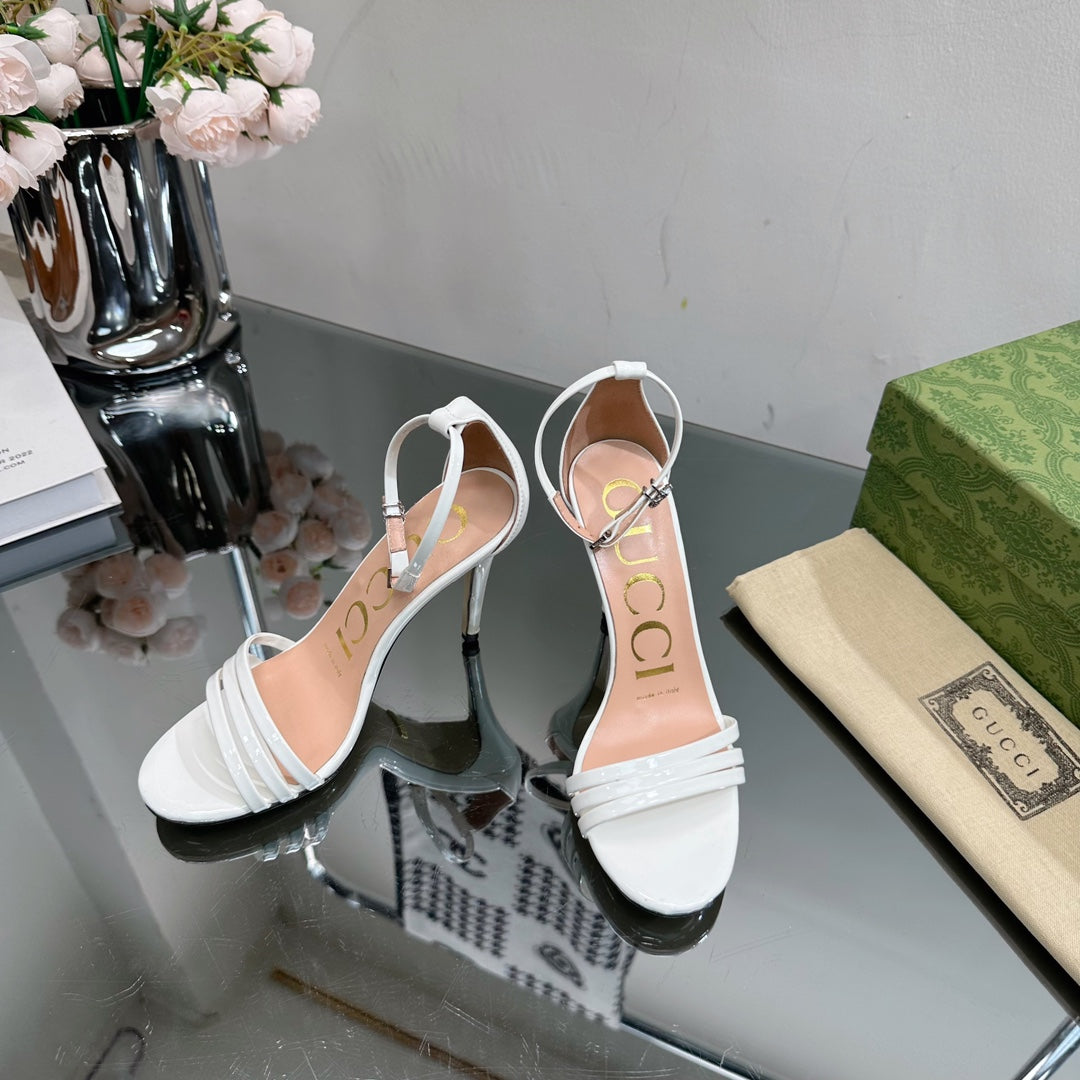 GUCCI 105 HIGH HEEL SANDAL WHITE LAMBSKIN