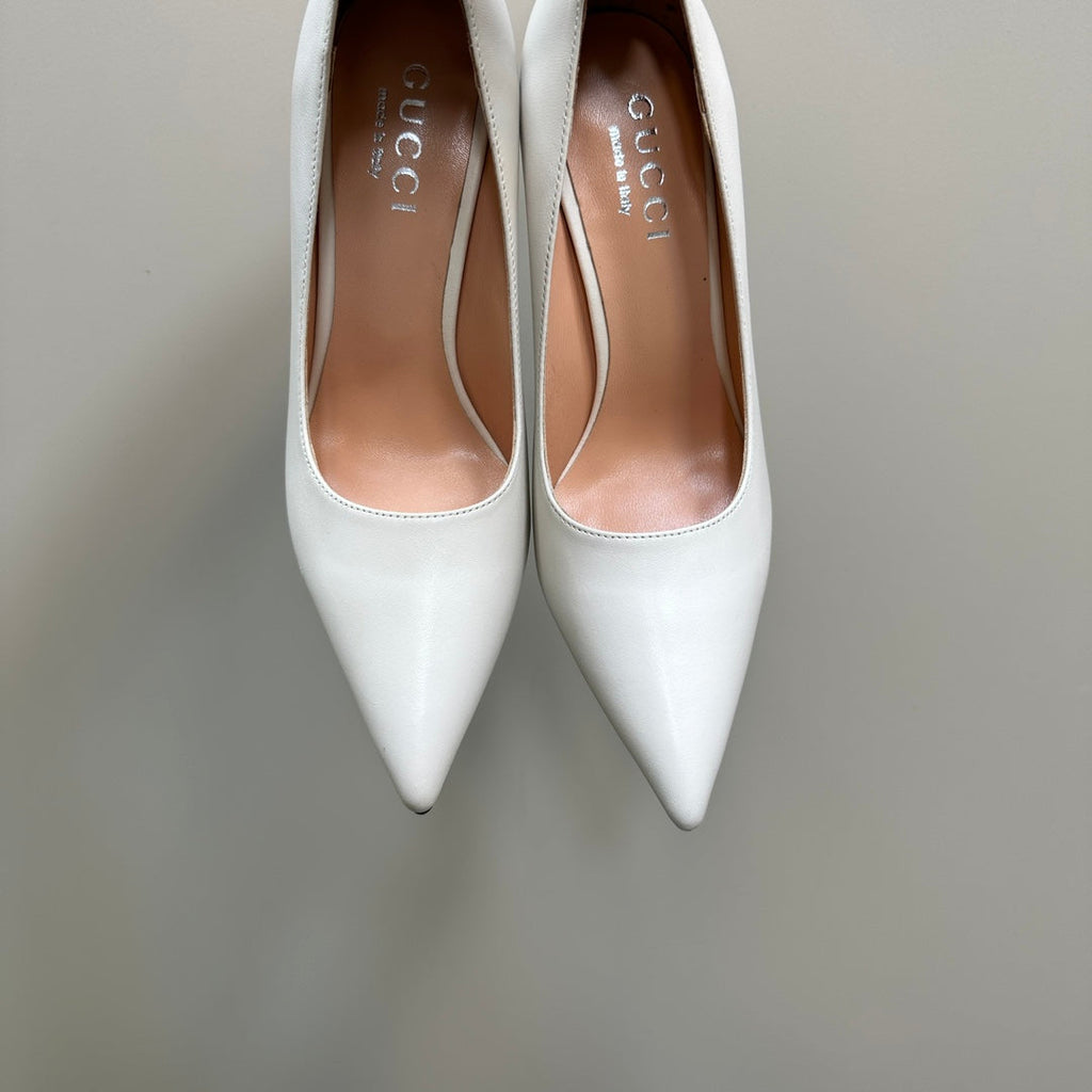 GUCCI 105 BASIC HIGH HEEL WHITE LAMBSKIN