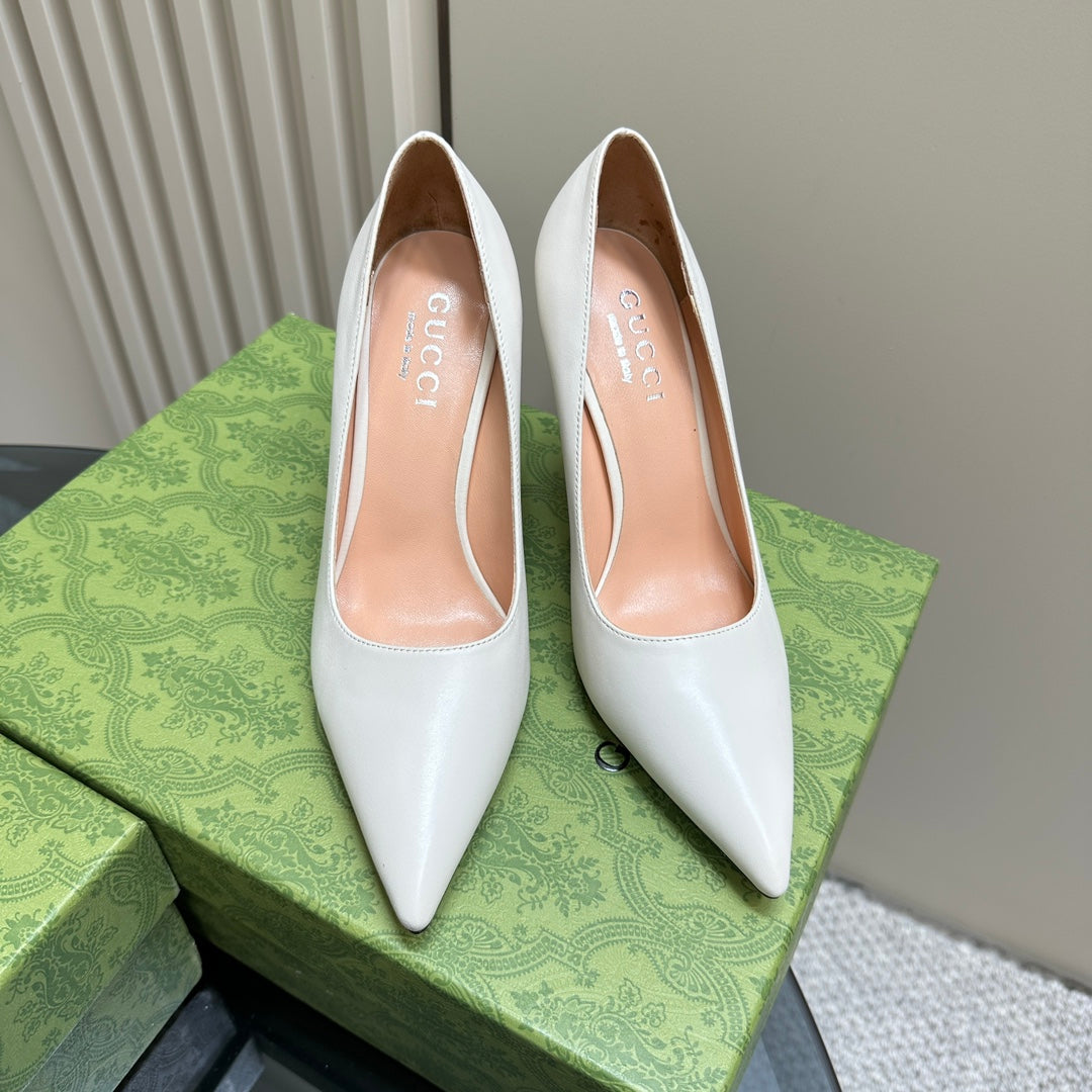 GUCCI 105 BASIC HIGH HEEL WHITE LAMBSKIN