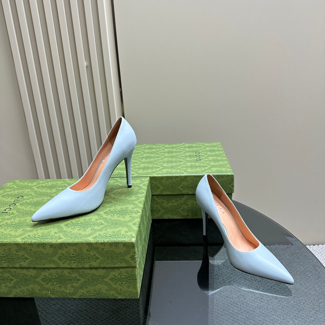 GUCCI 105 BASIC HIGH HEEL PASTEL BLUE LAMBSKIN