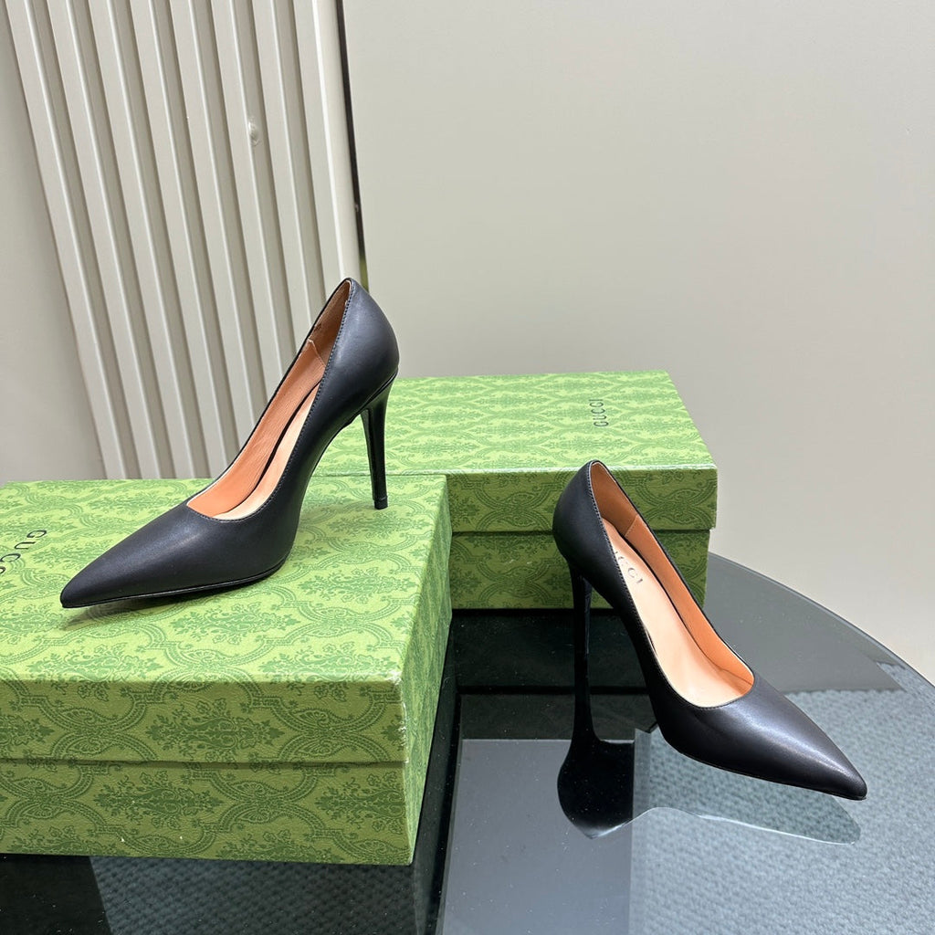 GUCCI 105 BASIC HIGH HEEL BLACK LAMBSKIN