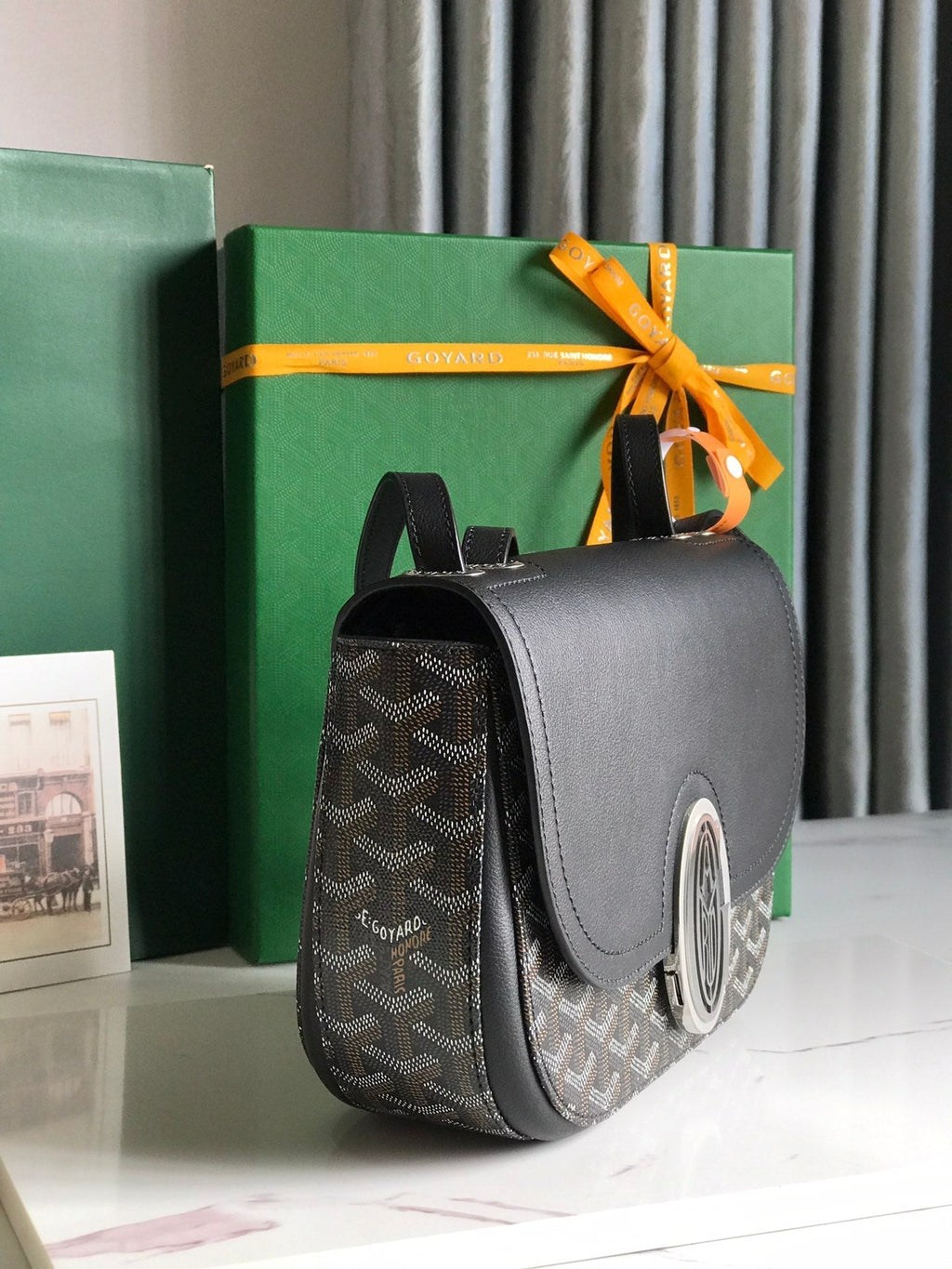 233 BAG 25 IN BLACK CALFKIN AND GOYARDINE CANVAS