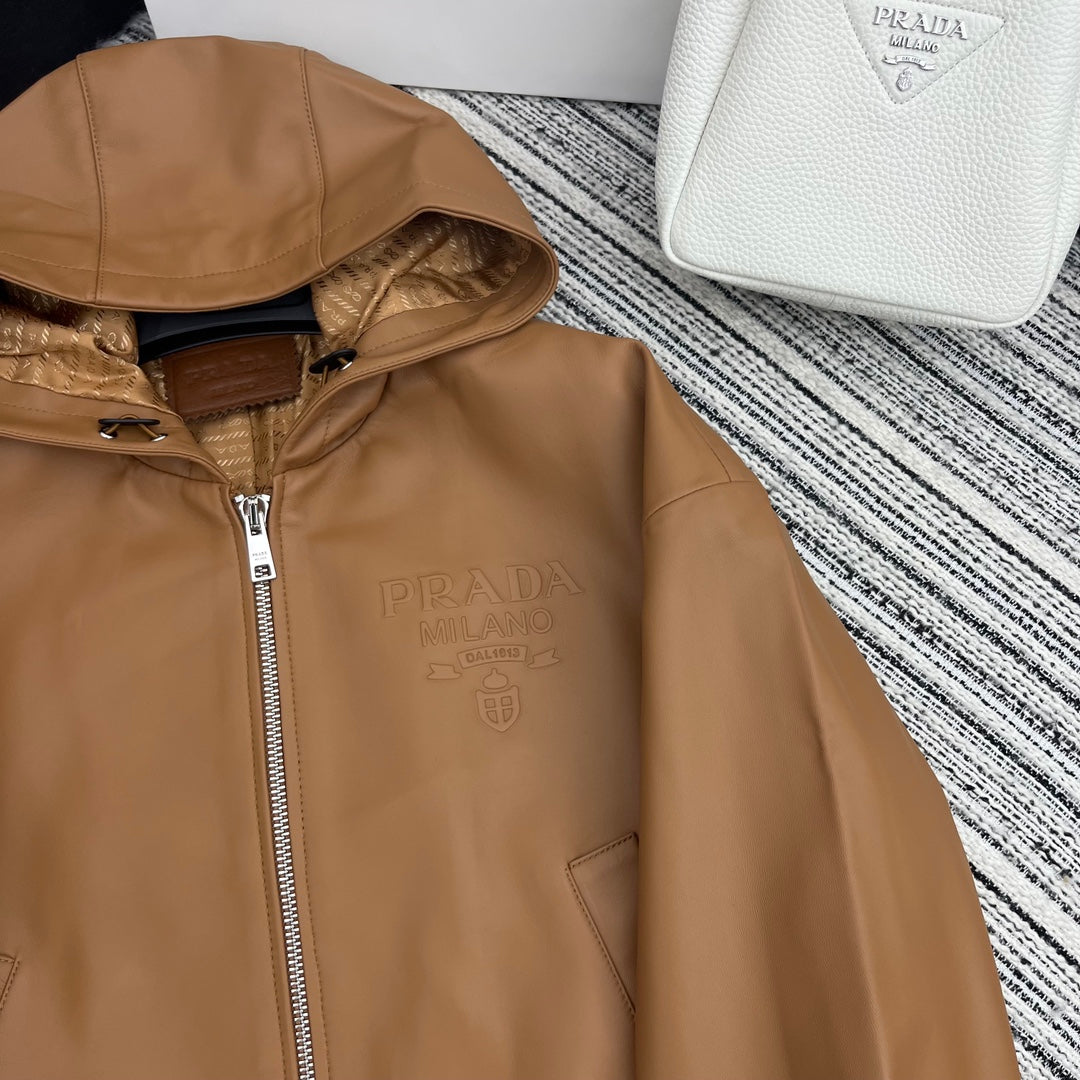 PRADA 25S HOODED SHEEPSKIN LEATHER JACKET 272