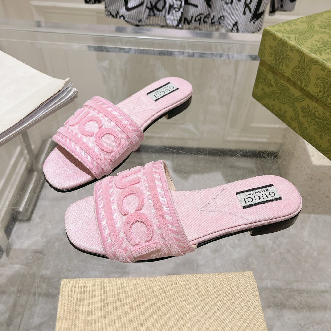 GUCCI Interlocking double G hollow slippers PInk Rose