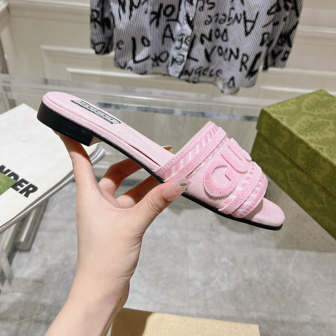 GUCCI Interlocking double G hollow slippers PInk Rose