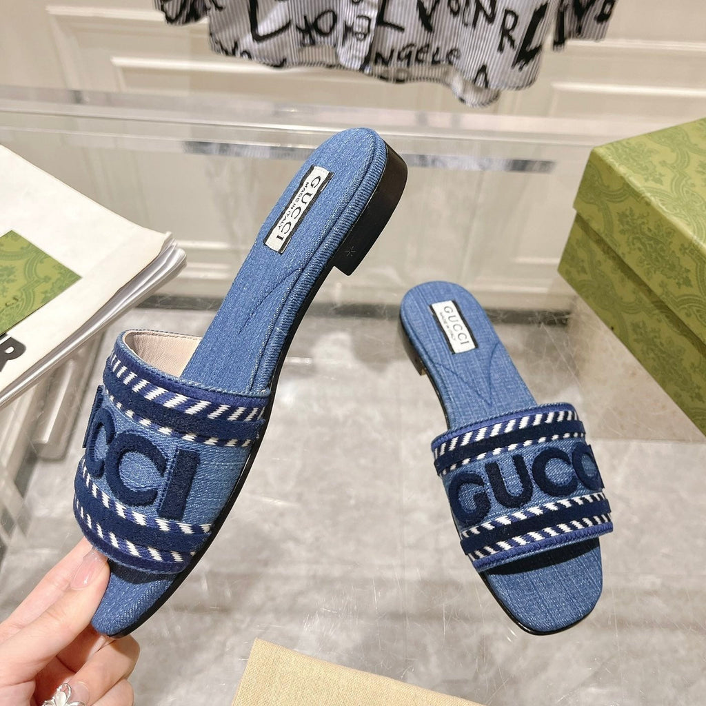 GUCCI Interlocking double G hollow slippers Neon Blue