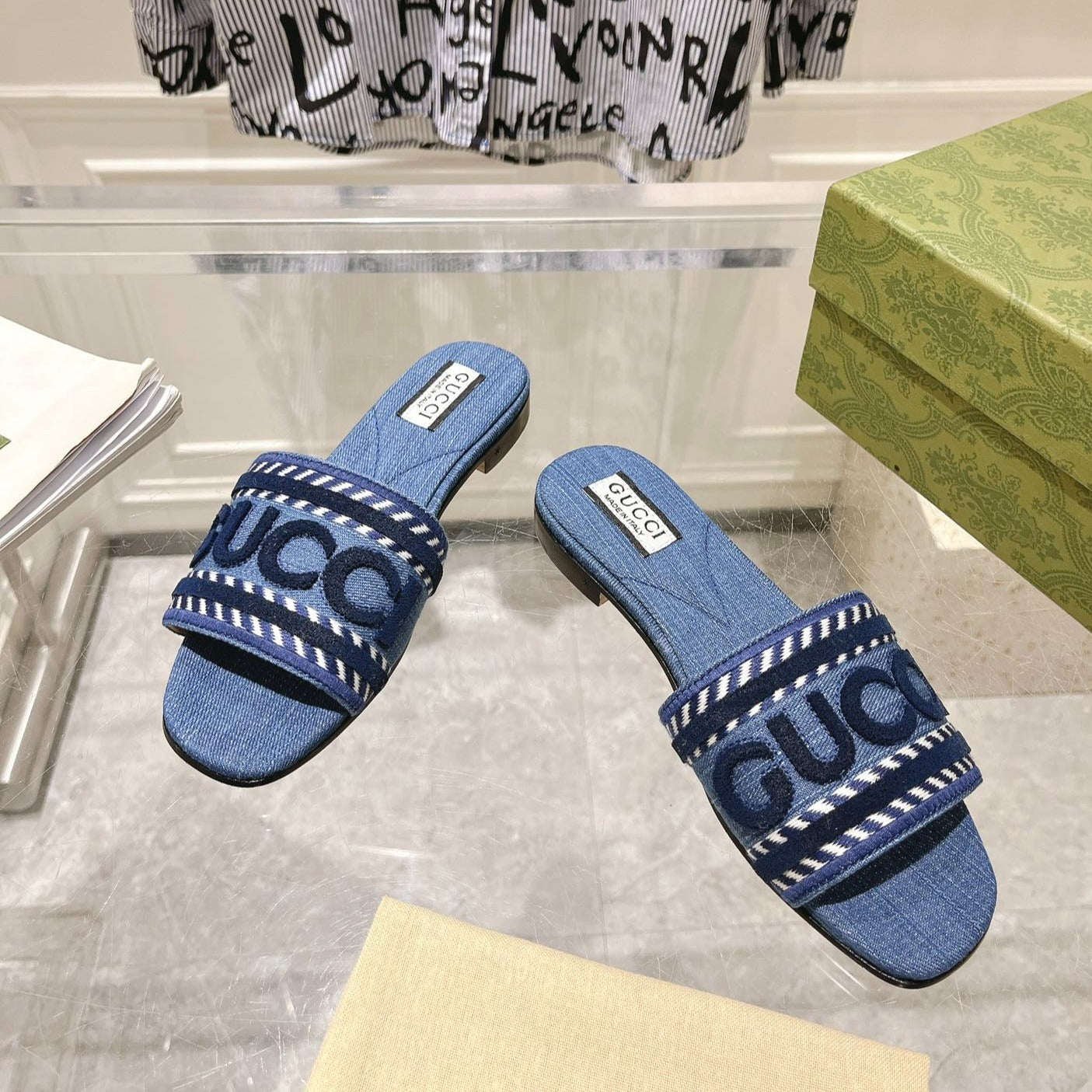 GUCCI Interlocking double G hollow slippers Neon Blue