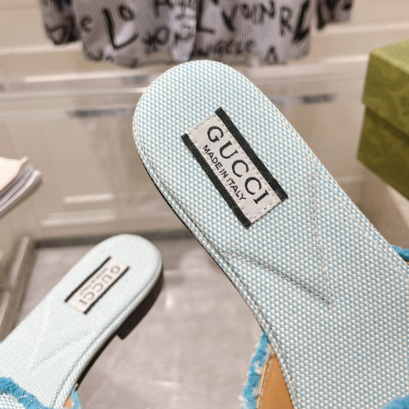 GUCCI Interlocking double G hollow slippers Baby Blue