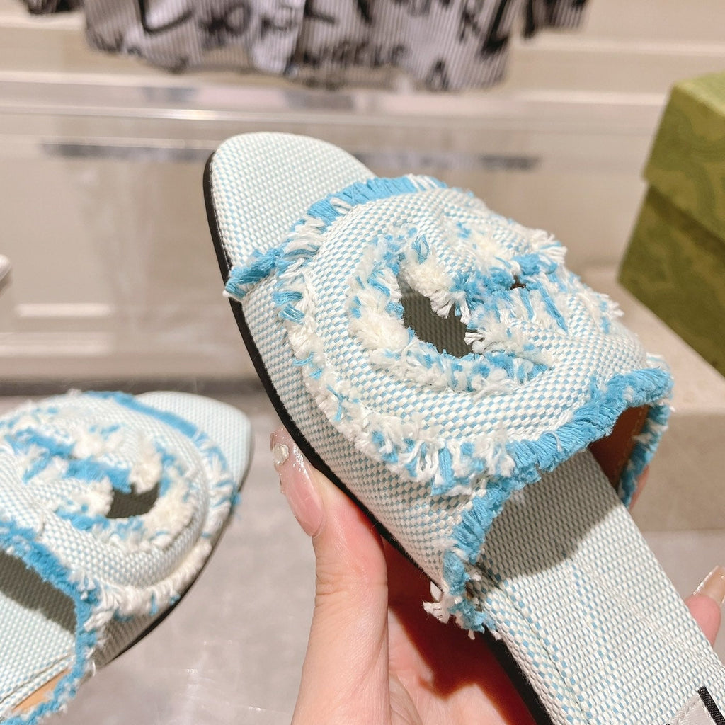 GUCCI Interlocking double G hollow slippers Baby Blue