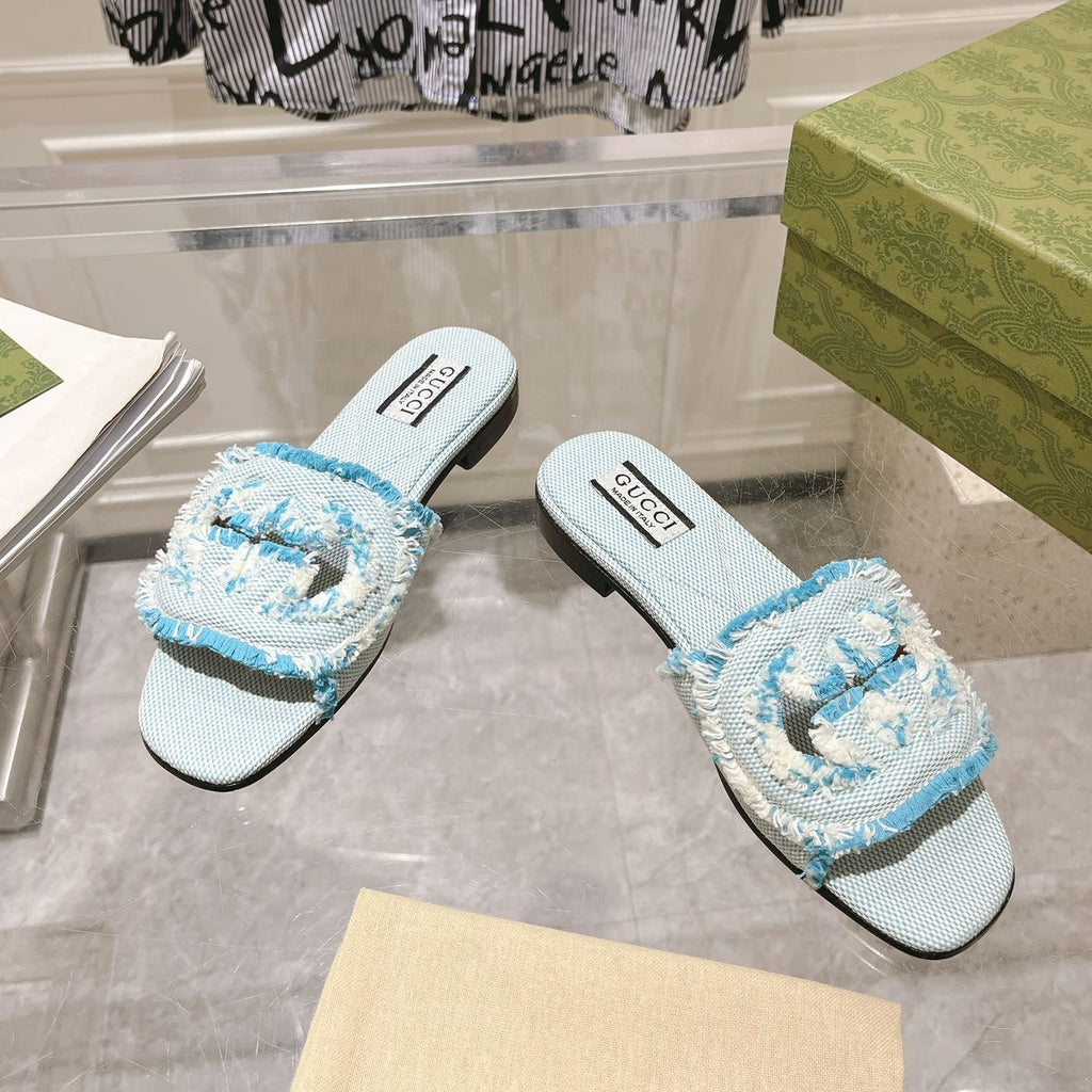 GUCCI Interlocking double G hollow slippers Baby Blue