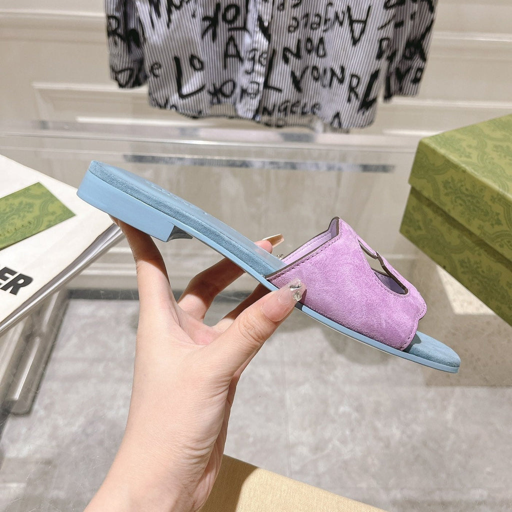 GUCCI Interlocking double G hollow slippers Orchid Purple Blue