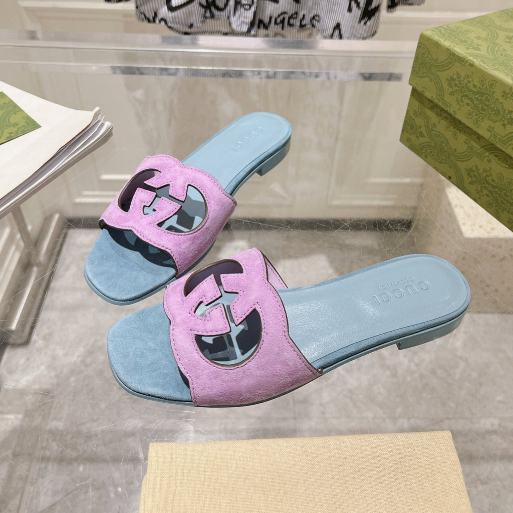 GUCCI Interlocking double G hollow slippers Orchid Purple Blue