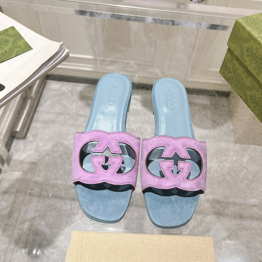 GUCCI Interlocking double G hollow slippers Orchid Purple Blue