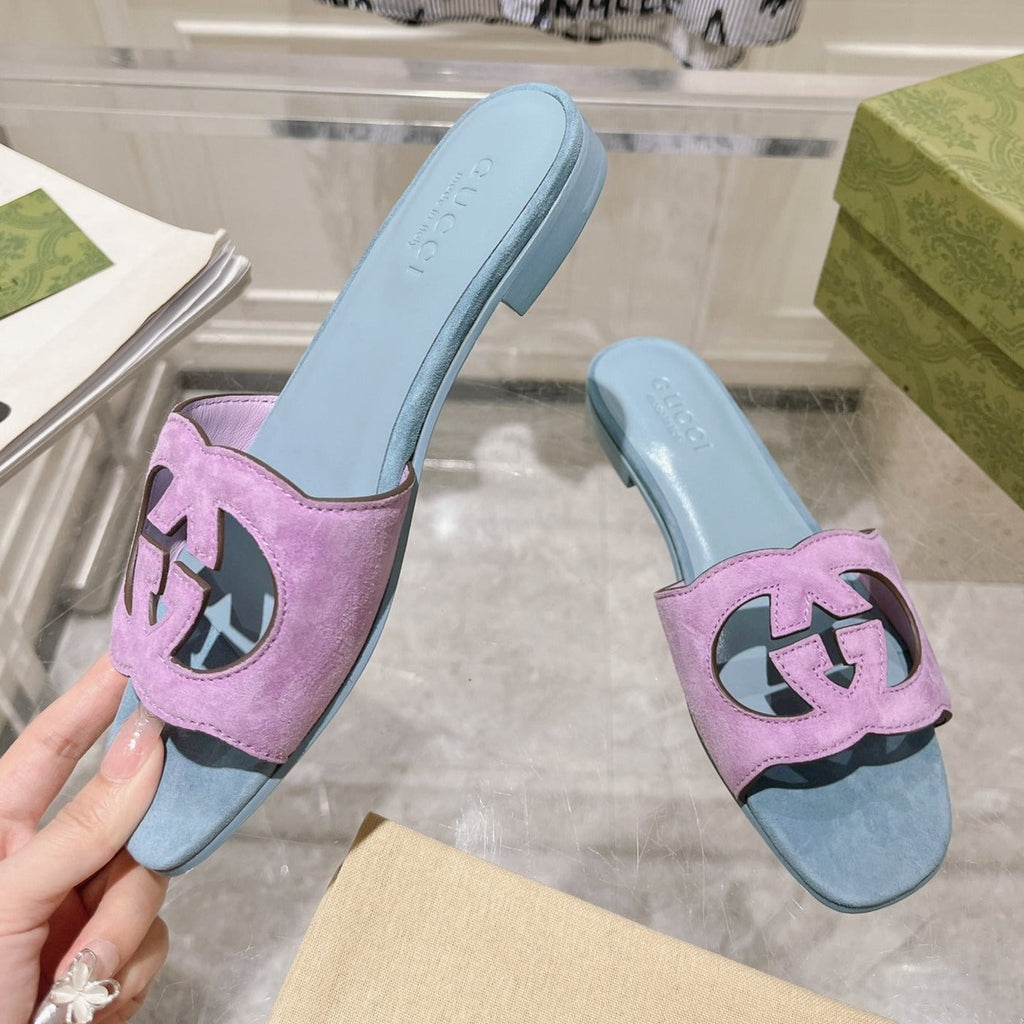 GUCCI Interlocking double G hollow slippers Orchid Purple Blue