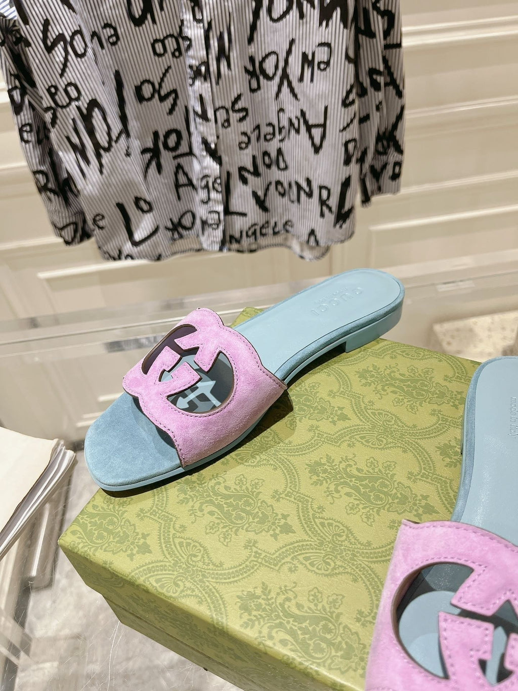 GUCCI Interlocking double G hollow slippers Orchid Purple Blue