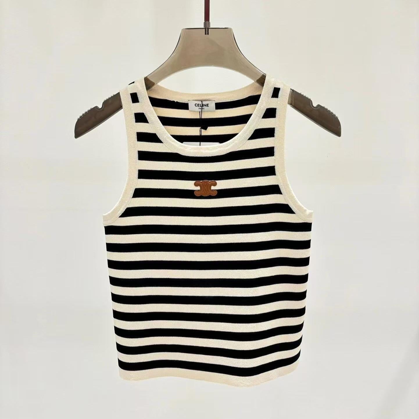 CELINE Celin Black Beige Stripe Tank Top
