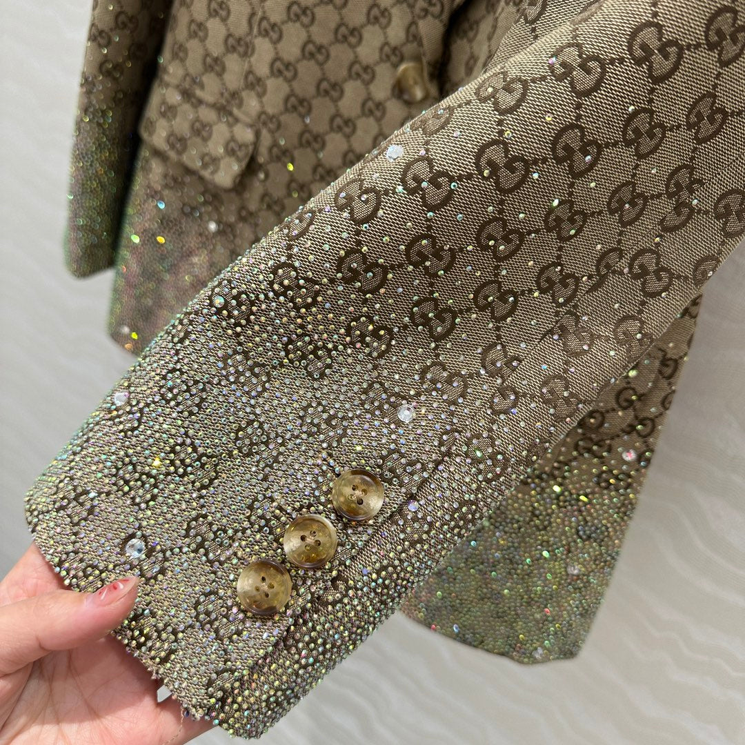 GUCCI Gucci  Letter Jacquard Woven Jacket Light Brown Polyester Fiber