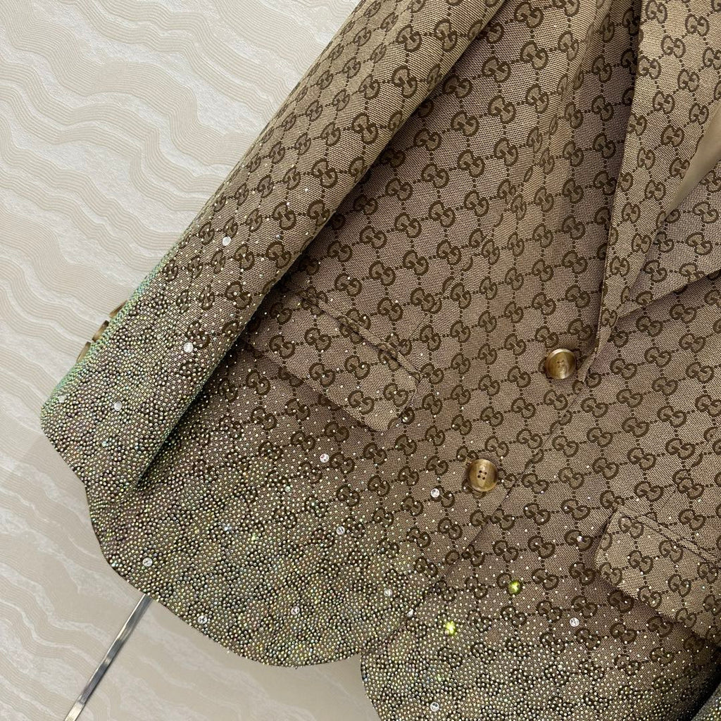 GUCCI Gucci  Letter Jacquard Woven Jacket Light Brown Polyester Fiber