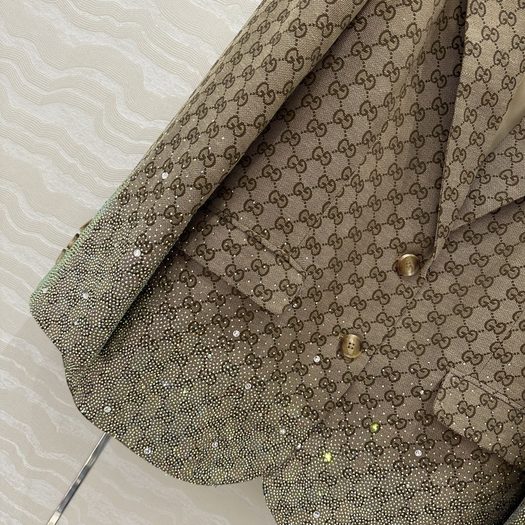 GUCCI Gucci  Letter Jacquard Woven Jacket Light Brown Polyester Fiber