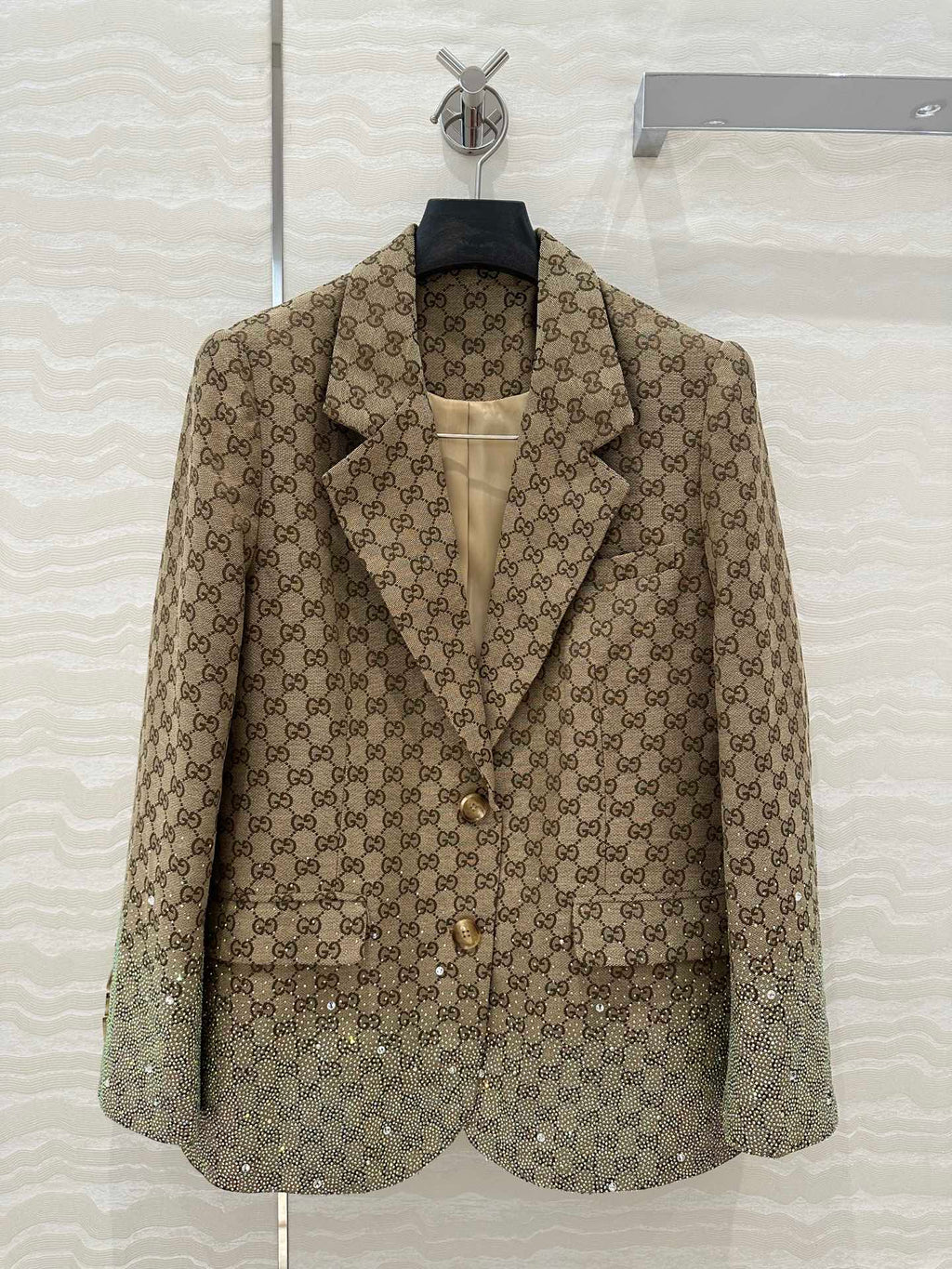 GUCCI Gucci  Letter Jacquard Woven Jacket Light Brown Polyester Fiber