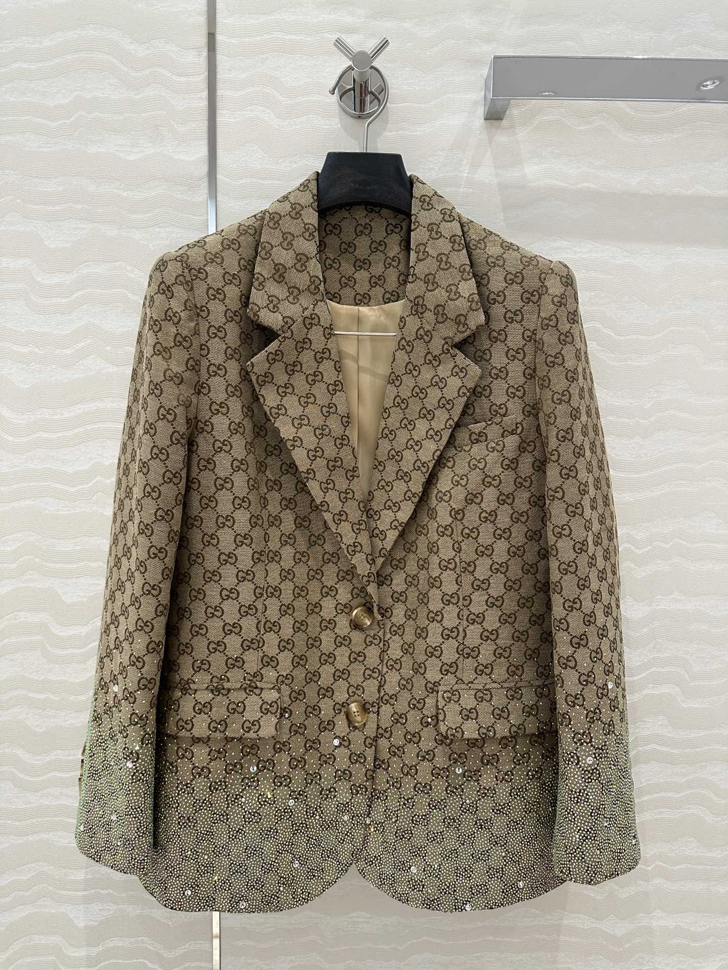GUCCI Gucci  Letter Jacquard Woven Jacket Light Brown Polyester Fiber