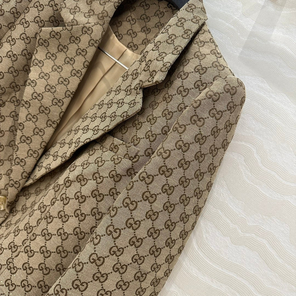GUCCI Gucci  Letter Jacquard Woven Jacket Light Brown Polyester Fiber