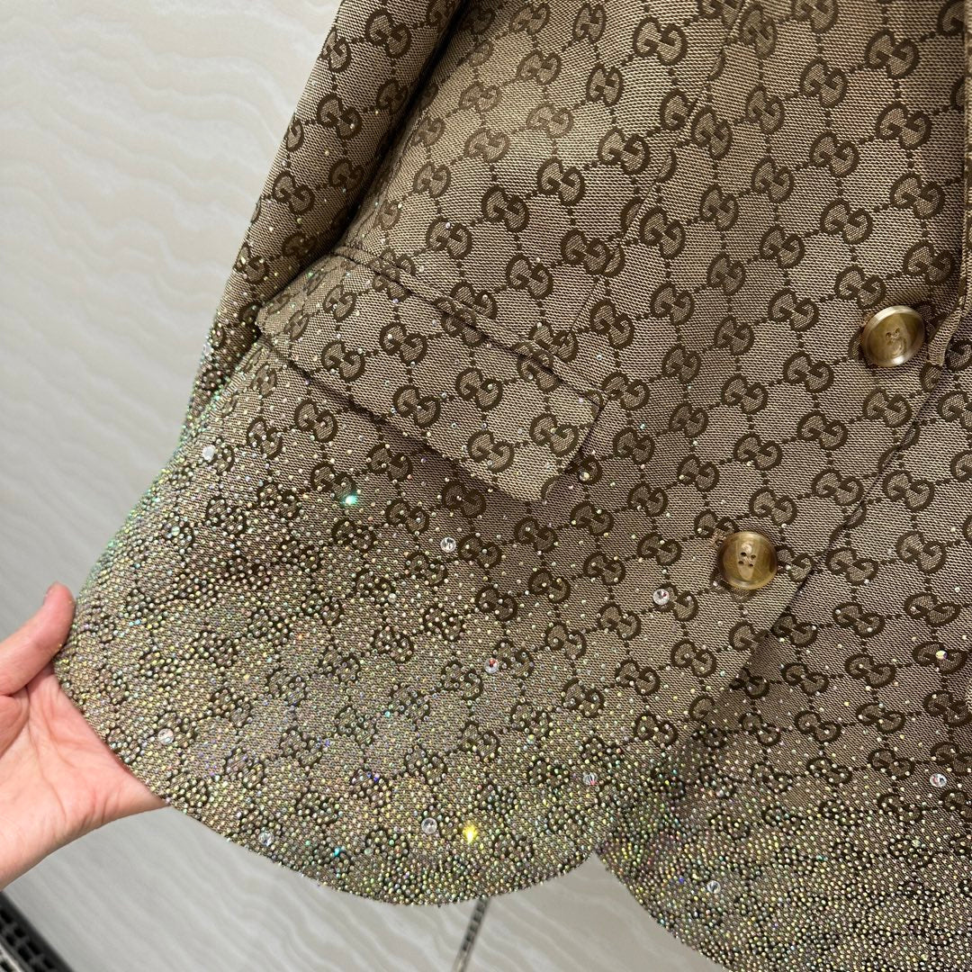 GUCCI Gucci  Letter Jacquard Woven Jacket Light Brown Polyester Fiber