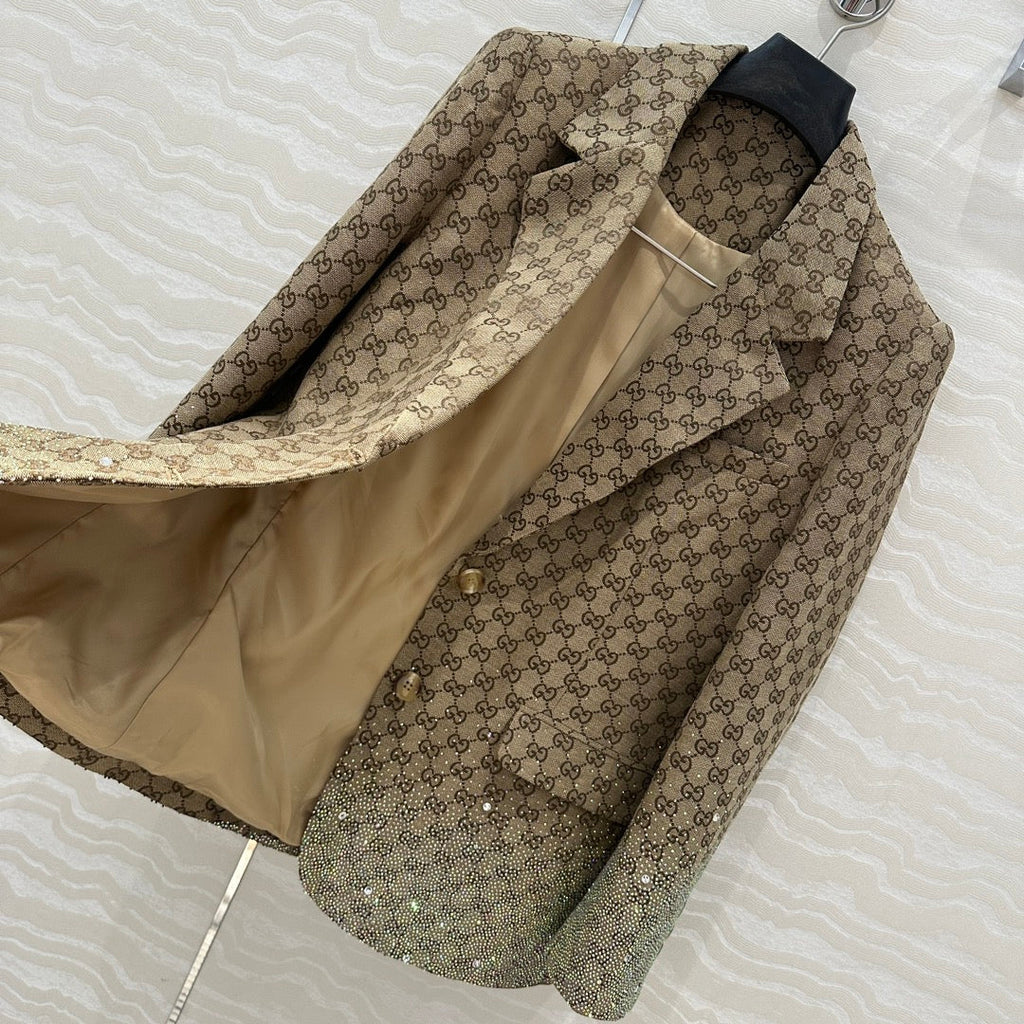 GUCCI Gucci  Letter Jacquard Woven Jacket Light Brown Polyester Fiber