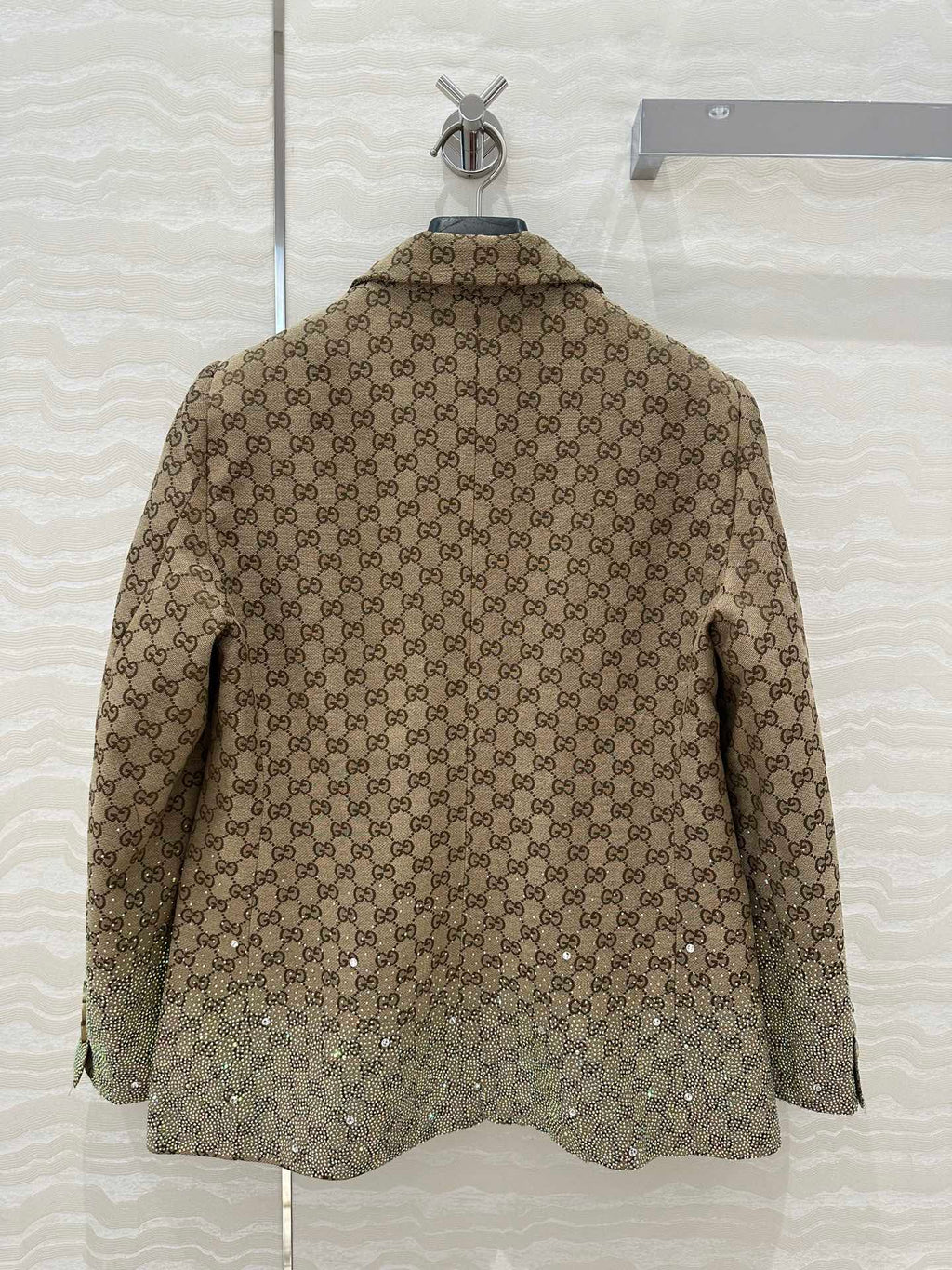 GUCCI Gucci  Letter Jacquard Woven Jacket Light Brown Polyester Fiber