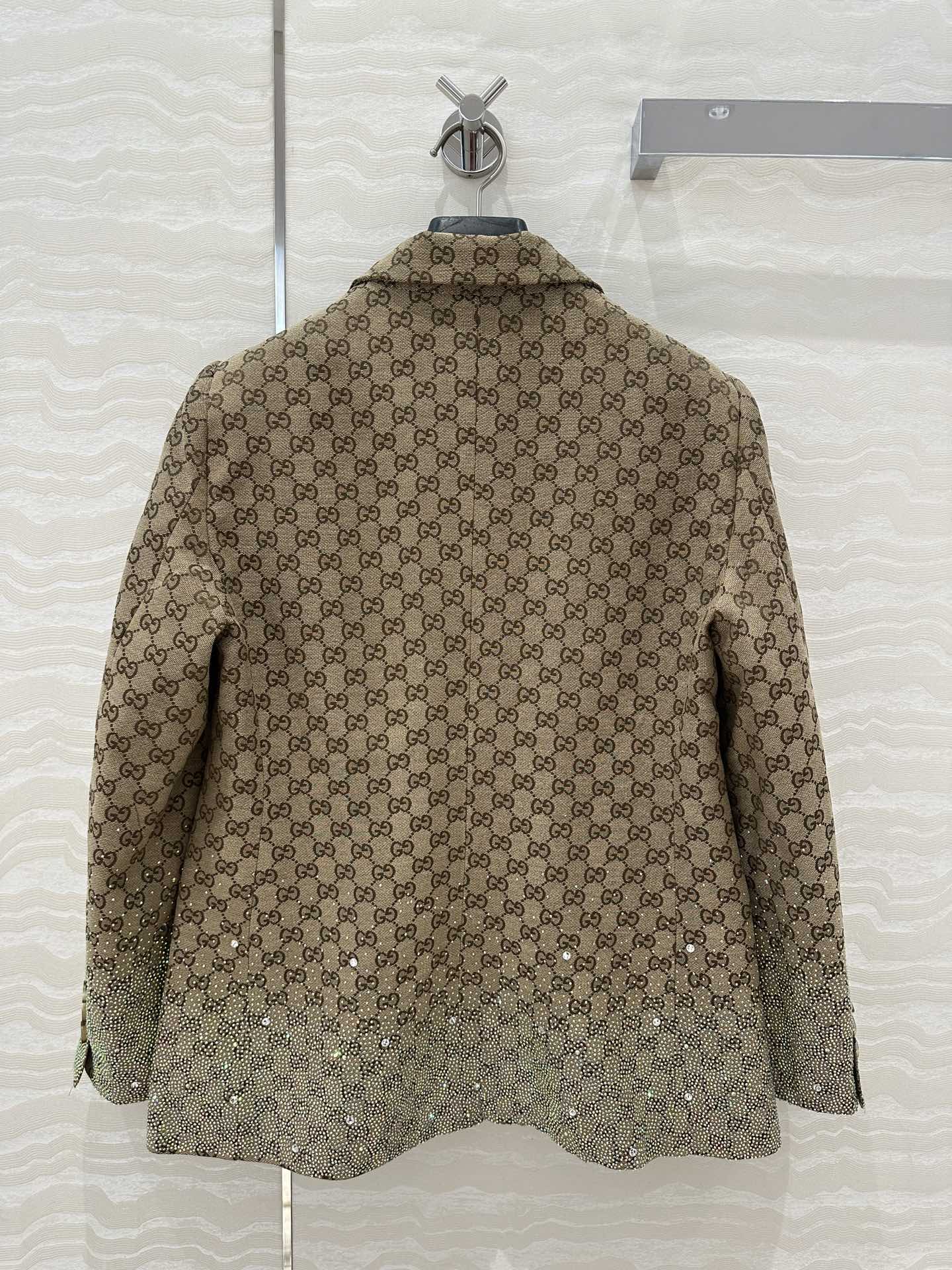 GUCCI Gucci  Letter Jacquard Woven Jacket Light Brown Polyester Fiber