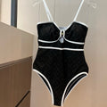 CHANEL BIKINI SWIMSUIT SET IN BLACK AND WHITE TRIM 594785