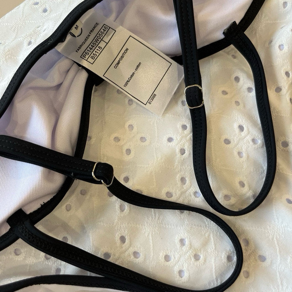 CHANEL BIKINI SWIMSUIT SET IN WHITE AND BLACK TRIM 594786