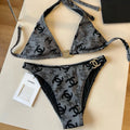 CHANEL SWIMSUIT IN GREY AND BLACK PRINTED LOGO 604224