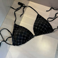 CHANEL BIKINI SWIMSUIT SET IN BLACK AND WHITE PLAID 625992