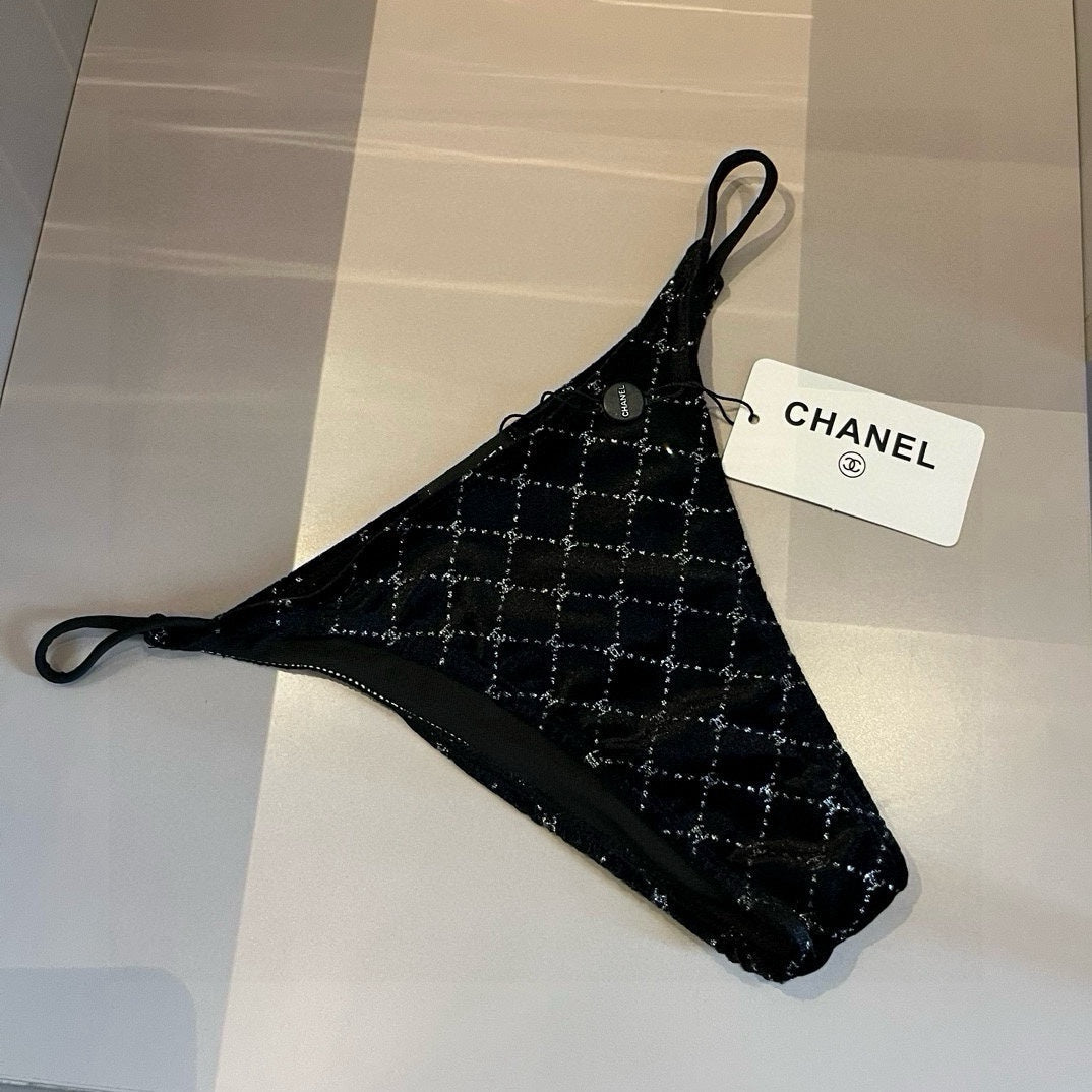 CHANEL BIKINI SWIMSUIT SET IN BLACK AND WHITE PLAID 625992